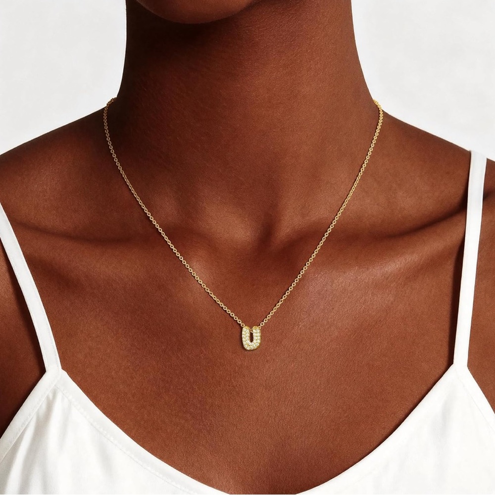 Gold Initial Pendant U Necklace - Elegant Everyday Jewelry